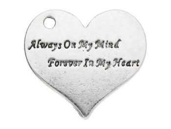 Serce Always On My Mind, Forever In My Heart / zawieszka / 23x25x1.5mm / srebrny / 1szt