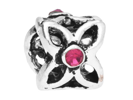 Kwiat Glamm™ / przekładka / 3 cyrkonie / 8x10x10mm / srebrny, Fuchsia / otwór 5mm / 2szt