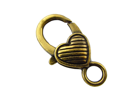 Karabińczyk ozdobny Serce "zeberka" 26mm / kolor antyczny brąz / otwór 4,5mm / 1szt.