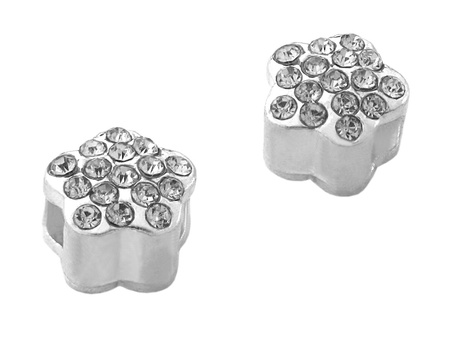 Kwiatek, przekładka z cyrkoniami / kolor jasny srebrny / 9mm / otwór 3mm