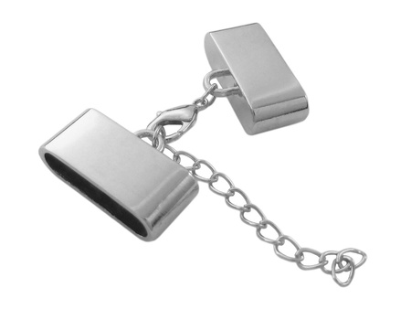 Komplet końcówek 27x8x12mm, miedziane z karabińczykiem i łańcuszkiem / srebrny / 6x24mm / 1szt