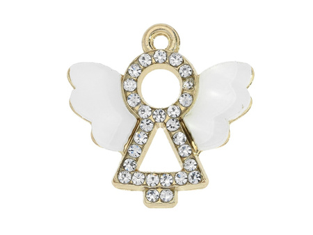 Anioł Glamm™ / zawieszka charms / 28 cyrkonii / 18x18mm / kolor KC Gold, biały / 1szt