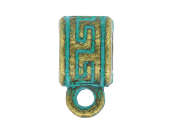 Krawatka z egipskim wzorem 5x10mm, walec / kolor antyczny brąz - Aqua / otwór 3.5mm / 1szt