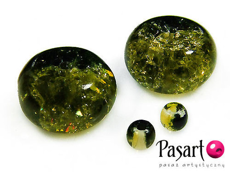 Koraliki szklane crackle, czarno-oliwkowe / oponka 14x9mm / kulka 4mm / otwór 1mm / 6szt