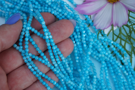 Muszla / sznur koralików / kula / 3mm / błękitny / około 130szt