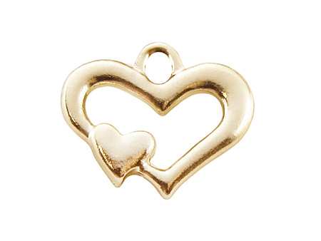 Dwa serca 17x20mm, zawieszka charms / kolor złoty, KC Gold / otwór 3mm / 1szt
