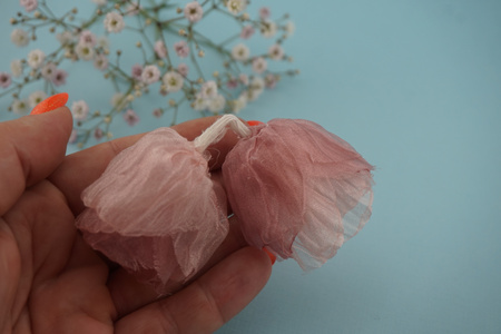 Kwiatek ozdobny / organza / różowy / ok 35mm / zestaw 2szt