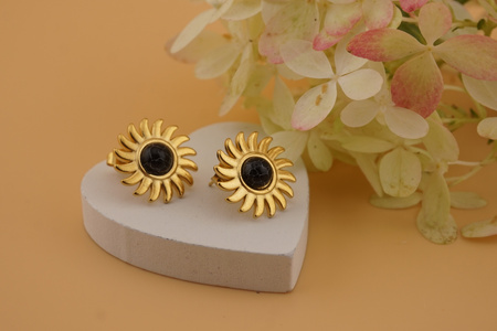 Sztyfty z czarnym oczkiem / stal chirurgiczna / 17mm / złoty / 2szt