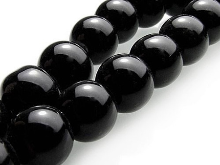 Koraliki szklane, kulka 6mm - kolor czarny - sznur - 55szt.