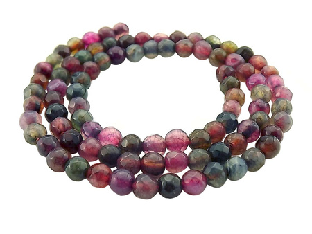 Kamień naturalny, agat, fasetowany / multikolor / kula / 4mm / otwór 0,5mm / 1 sznur / 92 koraliki
