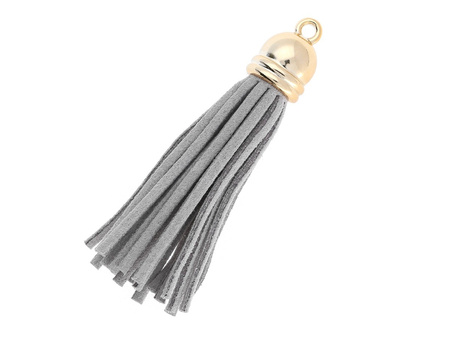 Chwost z rzemienia zamszowego / z końcówką / 56mm / KC Gold, jasny szary / uchwyt 2mm / 1szt