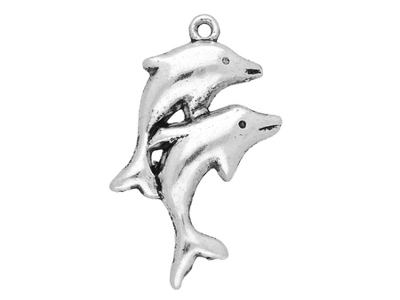 Delfiny / zawieszka charms / 34x22x4mm / srebrny / 4szt
