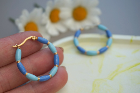 Kolczyki koła emaliowane / stal chirurgiczna / 30mm / złoty-niebieski / 2szt