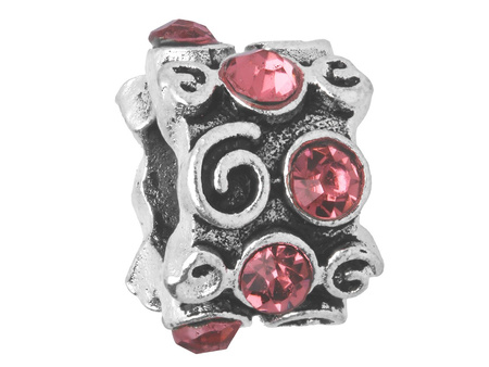 Ślimaki Glamm™ / przekładka / 8 cyrkonii / 7x10x10mm / srebrny, Pink / otwór 5mm / 2szt