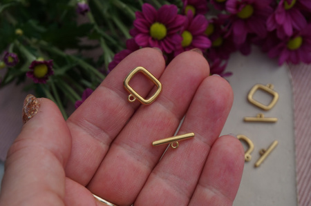 Zapięcie toggle / prostokąt / stal chirurgiczna / 2x16 + 11x14mm / złoty / 1szt
