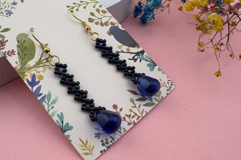 Koraliki szklane transparentne, kropla / granatowy / 11x9mm / otwór 1mm / 4szt