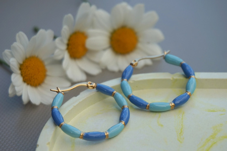 Kolczyki koła emaliowane / stal chirurgiczna / 30mm / złoty-niebieski / 2szt