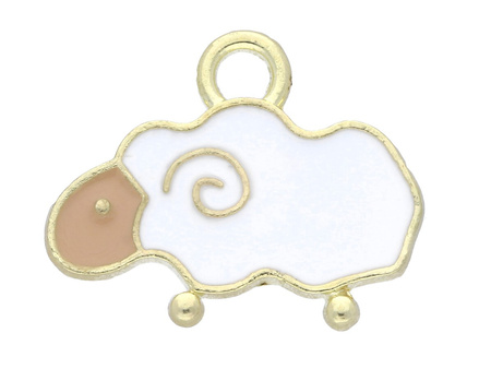 Baranek SweetCharm™ / zawieszka charms / 14x16x1.5mm / złoty, biały / 2szt