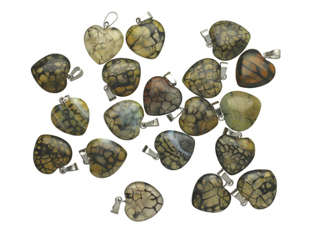 Agat smoczy / serce / zawieszka z krawatką / 22x20x6mm / kremowo-czarny / 1szt