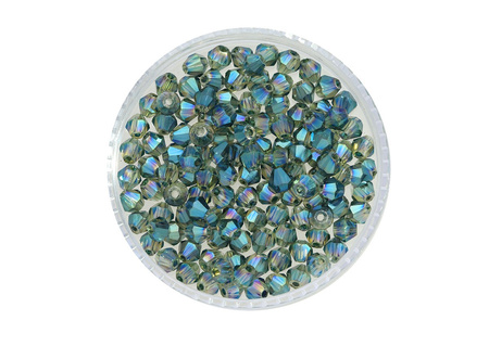 CrystaLove™ / kryształki szklane / bicone / 3mm / ciemny malachit / opalizujący / 148szt