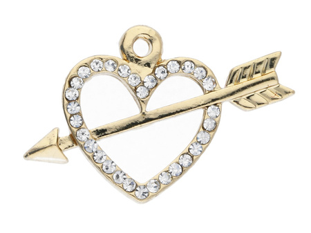 Serce przebite strzałą Glamm™ / zawieszka charms / 32 cyrkonie/ 15x23x2.5mm / KC Gold,Crystal /1szt