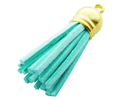 Chwost z rzemienia zamszowego / z końcówką / 40mm / kolor złoty, turkusowy / uchwyt 2mm / 2szt