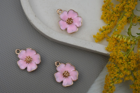 Kwiat / zawieszka /  23x20mm / metal / złoty, różowy / 1szt