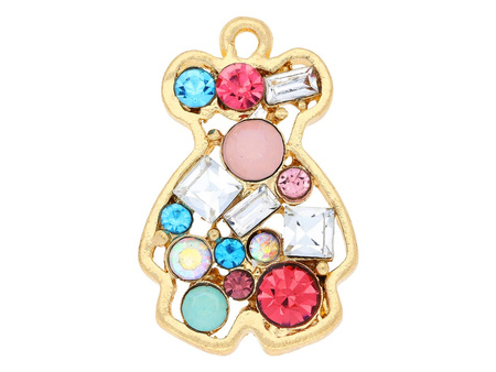 Miś Glamm™ / zawieszka charms / 15 cyrkonii / 26x17x3.5mm / KC Gold, multikolor / 1szt