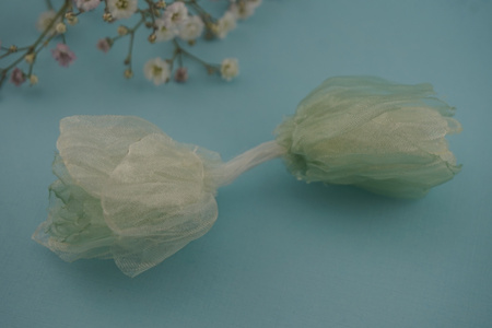 Kwiatek ozdobny / organza / seledynowy / ok 35mm / zestaw 2szt