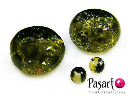 Koraliki szklane crackle, czarno-oliwkowe / oponka 14x9mm / kulka 4mm / otwór 1mm / 6szt