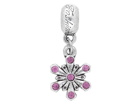 Śnieżynka Glamm™ / zawieszka charms / 7 cyrkonii / 30x12x9mm / srebrny, Lavender / 1szt