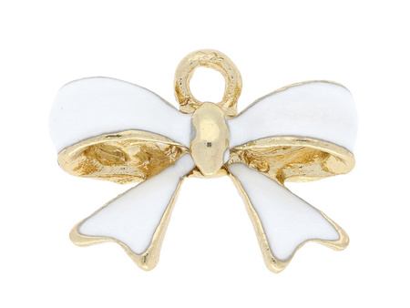 Kokardka SweetCharm™ / zawieszka charms / 12x16x5mm / KC Gold, biały / 2szt