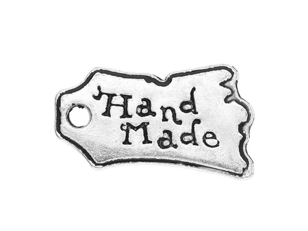 Tabliczka Hand Made / zawieszka charms / 13x7x1mm / srebrny / 10szt