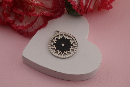 Moneta z gwiazdką i cyrkonią / zawieszka stal chirurgiczna / 18mm / srebrny / 1szt