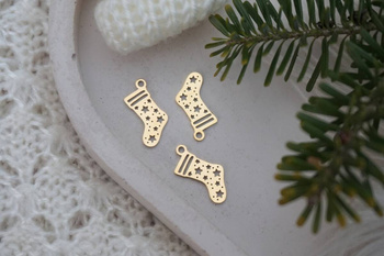 Skarpetka w gwiazdki / zawieszka / stal chirurgiczna / 9x16mm / złoty / 1szt