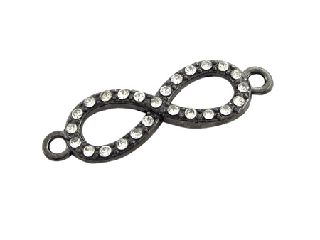Łącznik metalowy, znak nieskończoności z cyrkoniami / kolor czarny / 32x11mm / otwór 1,5mm