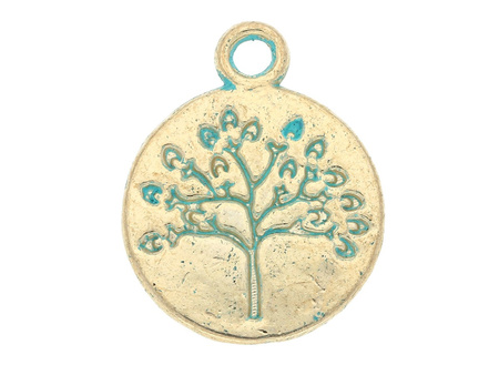 Drzewo / zawieszka charms / 18x15x1.5mm / antyczny złoty - Aqua / 4szt