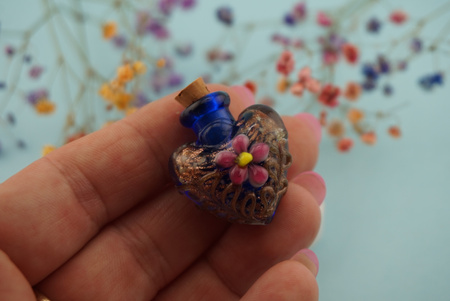 Fiolka z kwiatkiem / granatowy / szkło lampwork / 30x25mm / 1szt