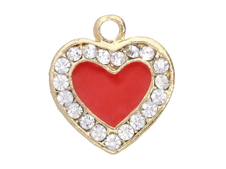 Serce Glamm™ / zawieszka charms / 19 cyrkonie / 16x14x2mm / kolor KC Gold, czerwony / 1szt