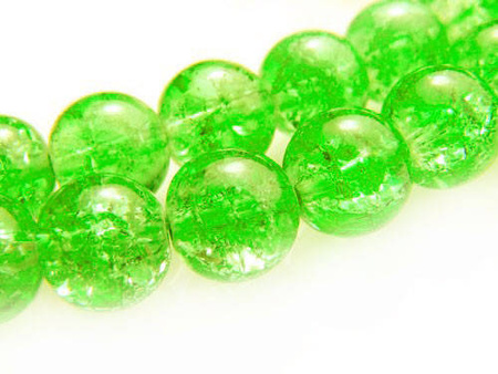 Koraliki szklane crackle, kula 10mm - kolor zielony - sznur 86szt.