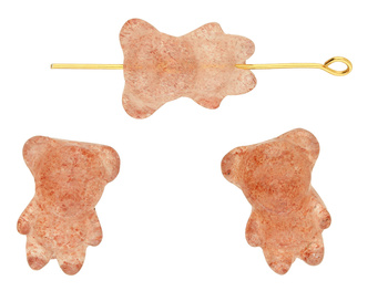 Kwarc truskawkowy / Miś / przekładka / 18x13x8mm / otwór 0.7mm / 1szt