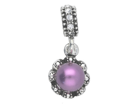 Perła Glamm™ / zawieszka charms / 11 cyrkonii / 25x11x8mm / srebrny, fioletowy, Crystal / 1szt