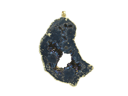 Agat druzy / zawieszka / w okuciu / plaster nieregularny / 64x43x10mm / granatowy / 1szt