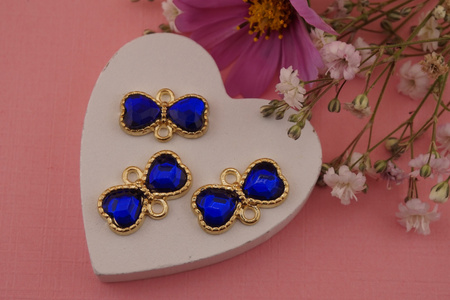 Kokardka z kryształkiem szafirowym / łącznik / metal / złoty / 10,4x16,8mm/ 1szt