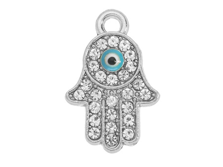Ręka Fatimy, Hamsa Glamm™ / zawieszka charms / 26 cyrkonii / 20x13x2.5mm / srebrny, Crystal / 1szt