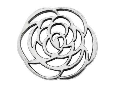 Róża ażurowa 30mm, zawieszka, łącznik / kolor srebrny / 1szt