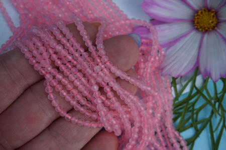 Kocie oko / kula fasetowana / 3mm / różowy / ok 120 szt / 1 sznur