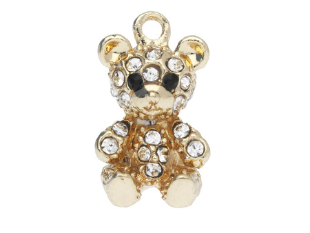 Miś Glamm™ / zawieszka charms / 20 cyrkonie / 19x11x9mm / KC Gold, Crystal / 1szt