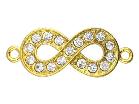 Znak nieskończoności Glamm™ / łącznik / 17 cyrkonii / 37x14.5mm / kolor złoty / otwór 2mm / 1szt