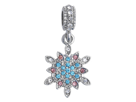 Śnieżynka Glamm™ / zawieszka charms / 35 cyrkonii / 32x16x9mm / srebrny, multikolor / 1szt